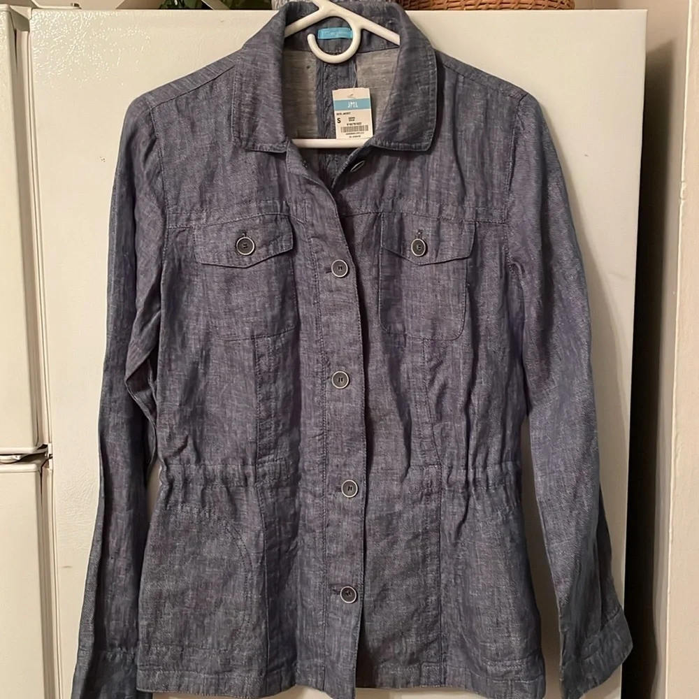J. McLaughlin‎ Women’s Skye Jacket Small NWT $228 Denim Solid Button 100% Linen